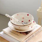 heart pattern ceramic dishes set white Japanese tableware