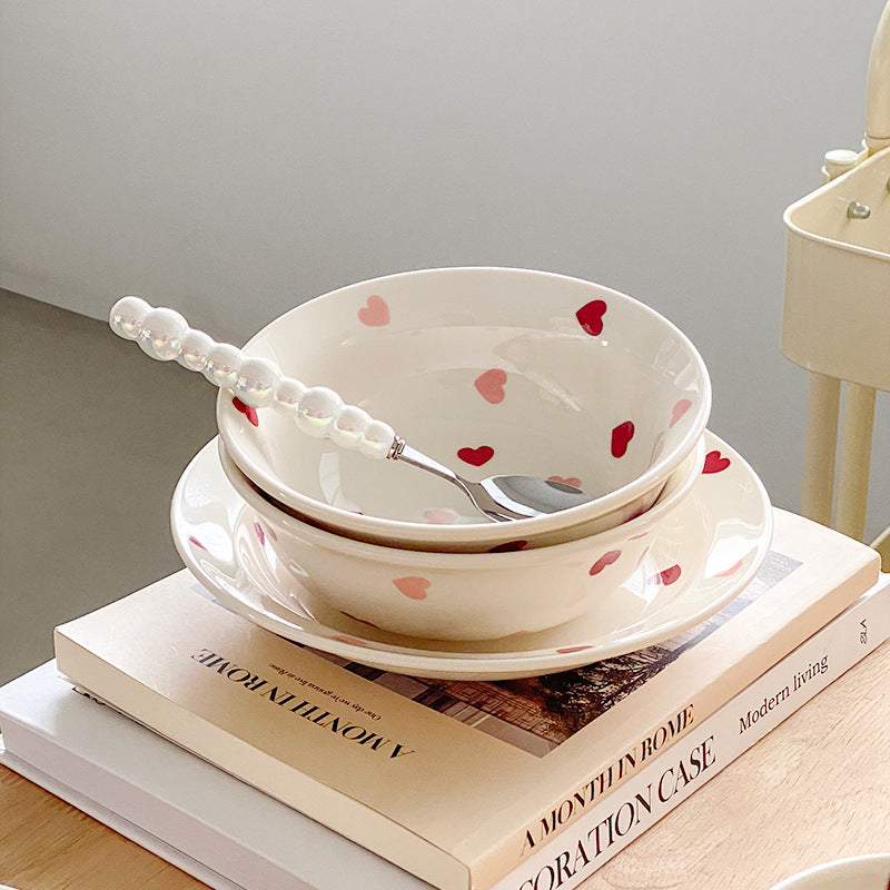 heart pattern ceramic dishes set white Japanese tableware