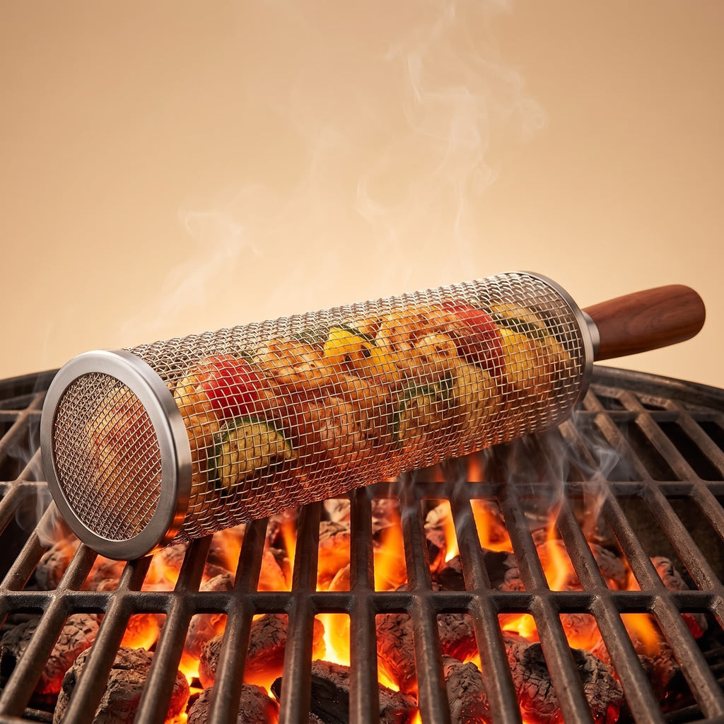 Rotating BBQ Grill Basket Tube