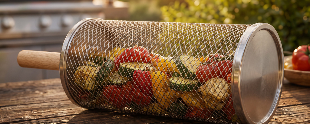 Rotating BBQ Grill Basket Tube