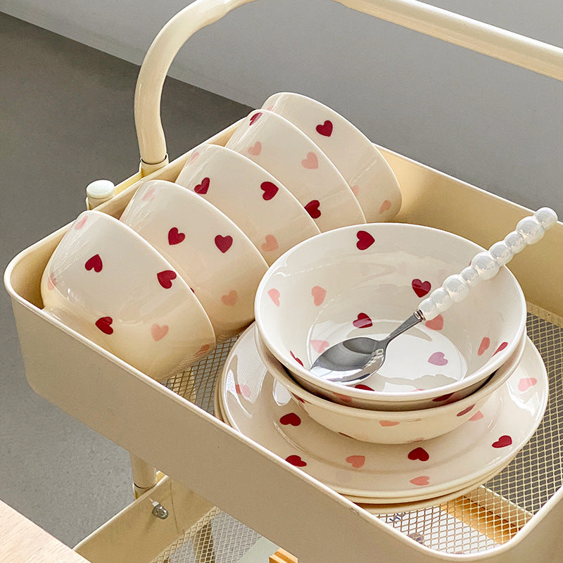 heart pattern ceramic dishes set white Japanese tableware