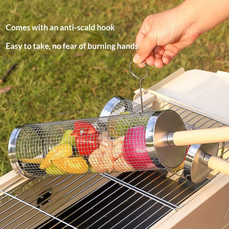 Rotating BBQ Grill Basket Tube