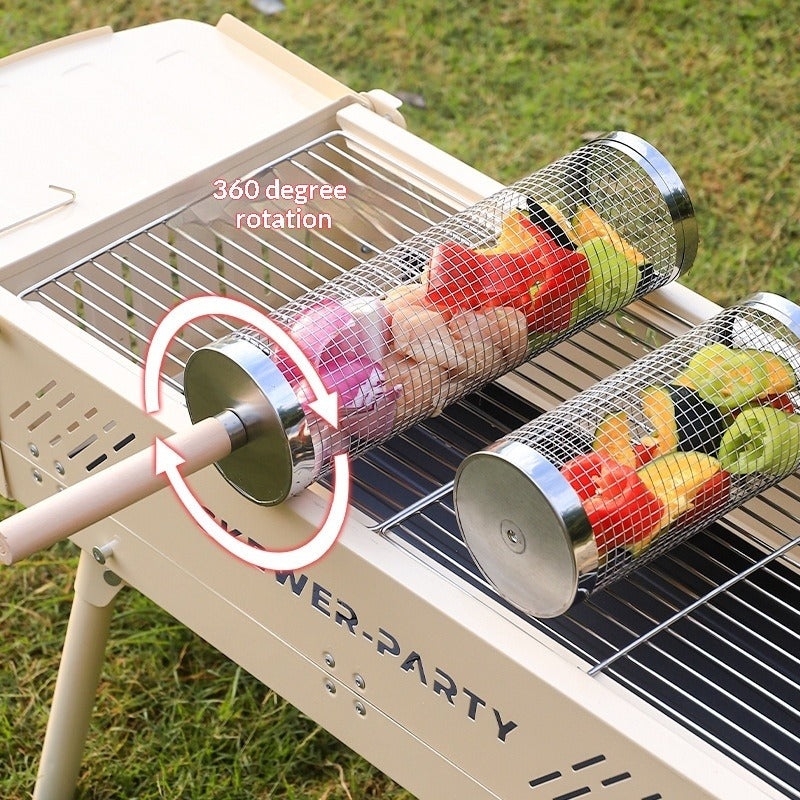 Portable Rotating Round BBQ Grill Tube