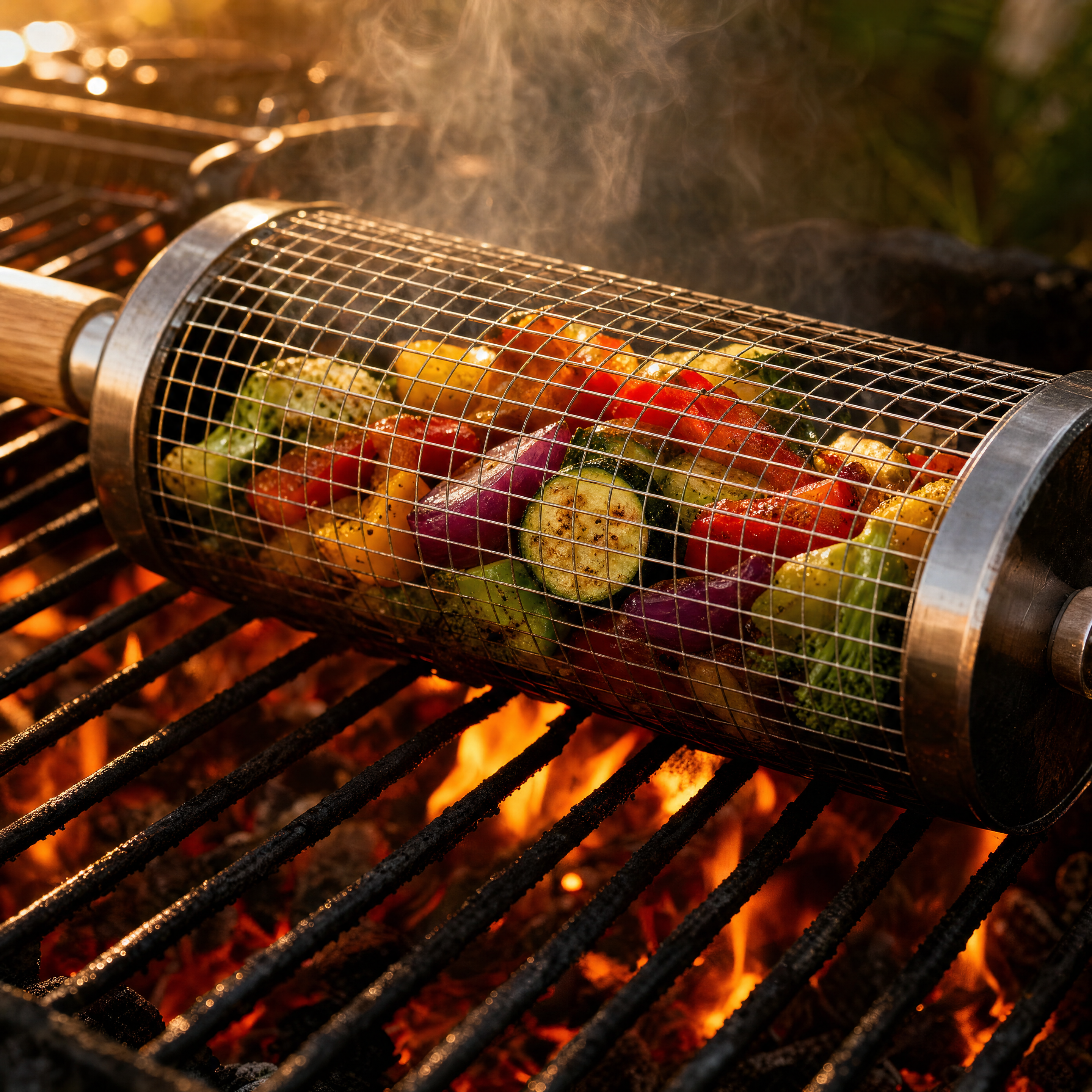 Portable Rotating Round BBQ Grill Tube